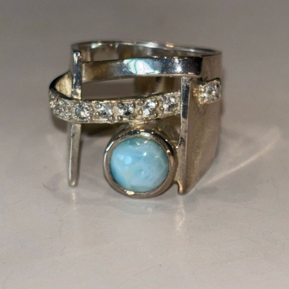 Marahlago Larimar Dante Sterling silver white topaz sculpture ring Sz 8 - Picture 4 of 12